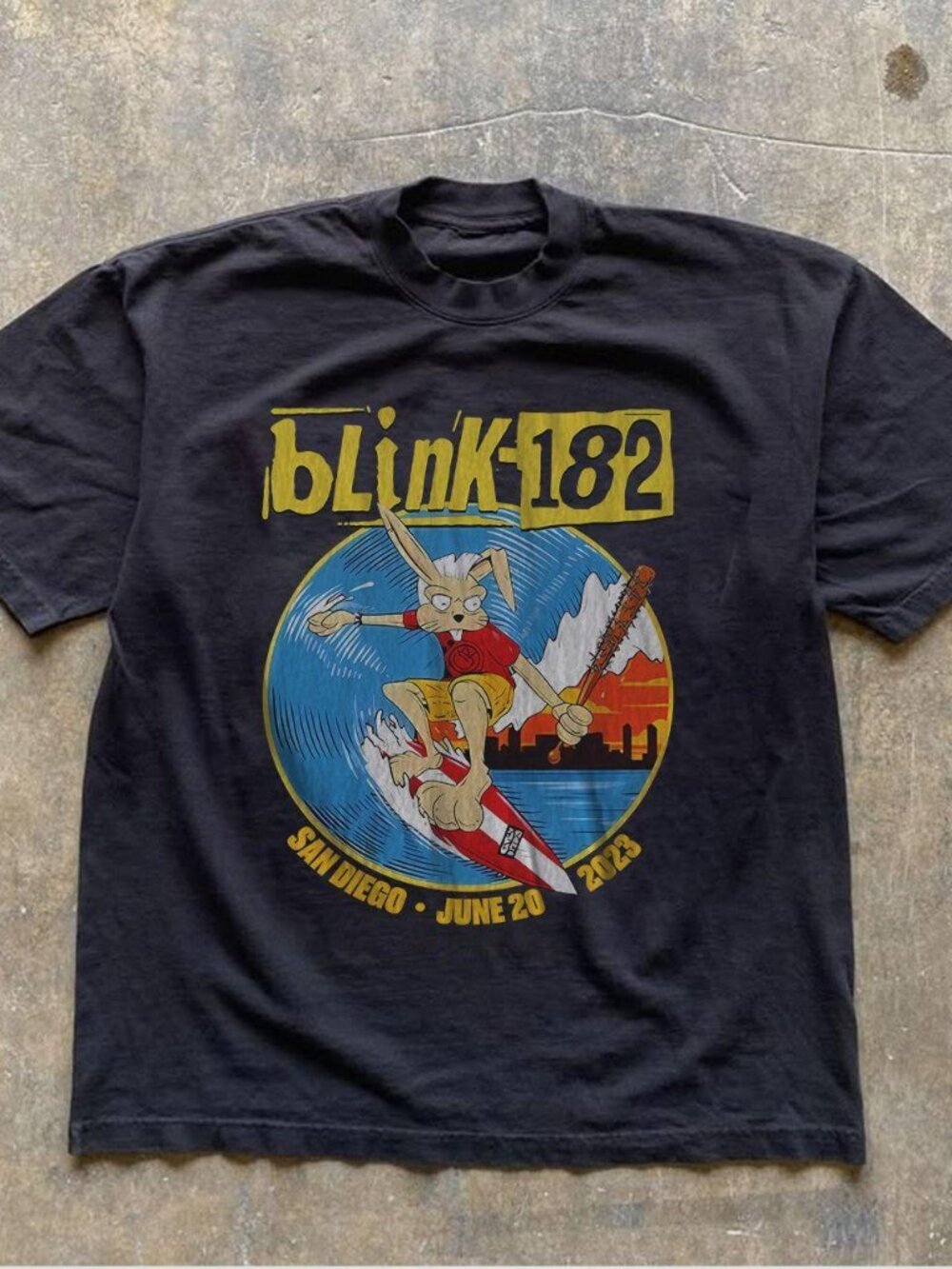 Vintage Style Blink 182 Skateboard San Diego June 20 2023 Punk Rock Band Tee Bla